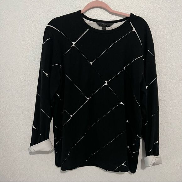 ODBO Japan Black White Stretch Jersey Long Sleeve Raw Hem  patchwork Shirt 48 XL - Picture 1 of 11